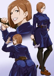 ass big_breasts breasts bubble_butt busty cameltoe female female_focus female_only full_body hourglass_figure jujutsu_kaisen kugisaki_nobara numahana pose posing red_hair school_uniform schoolgirl short_hair skin_tight smile smiling smiling_at_viewer solo standing tomboy toned toned_female wide_hips