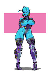 alien alien_girl antennae areolae big_breasts blue_skin breasts busty galaxia_(theoverloader) hourglass_figure nipples pointy_ears tagme theoverloader wide_hips