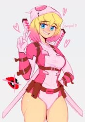 1girls bare_thighs belt blonde costume female female_only fully_clothed gwen_poole gwenpool gwenpool_(series) harness human katana marvel marvel_comics osanajimmy solo superheroine sword tagme weapon