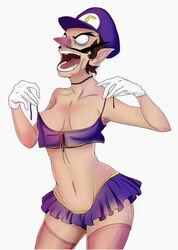 1girls angry arms artist_request bare_shoulders breasts brown_hair collarbone crazy crazy_eyes female female_focus female_only funny genderswap_(mtf) gloves hat humanoid_pointy_ears mario_(series) mouth_open navel nintendo open_mouth pink_nose pointed_ears pointy_ears purple_hat rule_63 short_hair shoulders simple_background sole_female solo solo_female standing stomach tagme teeth tongue tummy waluigi white_background white_gloves