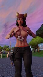 1girls 3d areolae breasts covered_nipples female female_only fortnite half-dressed large_breasts looking_at_viewer skye_(fortnite) succulent3d topless wide_hips