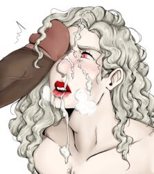 2boys after_oral albino androgynous beauregard(demonbab_y) big_penis blonde_hair blush blushing cum cum_on_face curly_hair demonbab_y disembodied_penis disgusted femboy gay heavy_breathing male_only messy_hair oral panting penis red_eyes red_lips shocked suprised yaoi