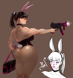 1girls back_muscles big_ass big_breasts big_butt black_hair breasts bunny_costume bunny_ears bunny_girl bunny_tail bunnysuit butt female_only hips huge_ass mp5k muscular muscular_female original_character pale-skinned_female pale_skin perky_breasts sideboob solo_female thick_thighs thighs wide_hips yapan48