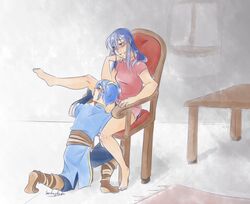 1boy 1boy1girl 1girls artist_request blue_eyes blue_hair blush body_worship caeda_(fire_emblem) couple fire_emblem fire_emblem:_mystery_of_the_emblem fire_emblem:_shadow_dragon_and_the_blade_of_light marth_(fire_emblem) romantic romantic_ambiance romantic_couple