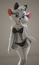 3:5 accessory anthro babydoll blue_eyes breasts clothing disney eyelashes eyeshadow female fur hair_accessory hair_ribbon hairbow lingerie lipstick looking_at_viewer makeup mammal miss_kitty_mouse miss_kitty_mouse_(artist) mouse murid murine navel negligee nightgown panties ribbons rodent solo the_great_mouse_detective underwear white_body white_fur wide_hips