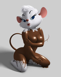 2017 4:5 anthro breasts candy chocolate dessert disney female food grey_background mammal miss_kitty_mouse miss_kitty_mouse_(artist) mouse murid murine nude pinup pose rodent simple_background solo the_great_mouse_detective