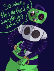 1boy blue_background cakes_(deltarune) darkner deltarune deltarune_chapter_2 english_text grabbing_own_penis humanoid humanoid_robot k_k looking_at_viewer male_only penis precum robot robot_humanoid robotic_penis solo tagme talking_to_viewer text text_bubble undertale_(series) yellow_eyes yellow_tongue