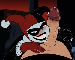 1boy 1girls batman:_the_animated_series batman_(series) big_penis blush clothing cock_worship dc dc_comics dcau dick_grayson faceless_male female female_focus ghostmussa harley_quinn harley_quinn_(classic) huge_cock human imminent_oral leaking_precum looking_at_viewer male nightwing pale_skin penis penis_on_cheek penis_worship pov precum smile veiny_penis