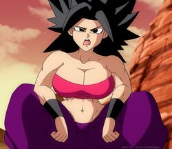 1girls alien alien_girl armlet athletic athletic_female big_breasts big_hair black_eyes black_hair blindstash bracer bracers breasts canonical_scene caulifla cleavage clothed clothing dragon_ball dragon_ball_super female female_focus female_only midriff muscular muscular_female navel open_mouth redraw saiyan sky solo solo_female solo_focus spiky_hair squatting toned toned_female tubetop wide_hips