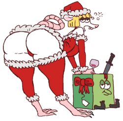 armwear ass beverage breasts christmas drunk female fur hat huge_ass legwear massive_ass monster platinum_(saladbomb) rat robotjoe thick_thighs wide_hips