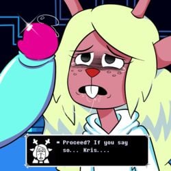 big_penis blue_penis blue_skin bluejr crying deer deltarune femsub forced imminent_oral imminent_sex kris_(deltarune) maledom mind_break noelle_holiday oral penis precum proceed rape snowgrave snowgrave_route tears