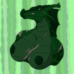 1:1 absurd_res anthro big_breasts big_nipples breasts dragon female forest green_body green_scales hi_res hirothedragon huge_breasts leafwing_(wof) nipples non-mammal_nipples nude old plant queen queen_sequoia reptile royalty sad scales scalie scar solo tree wings_of_fire