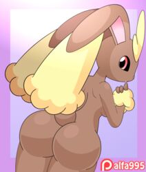 alfa995 animated anthro anthro_only anthrofied ass ass_focus ass_shake breasts bunny_ears bunny_girl bunny_tail bunnygirl female fur furry furry_ass furry_only looking_back lopunny nintendo pokemon pokemon_(species) red_eyes shaking_ass shaking_butt short_playtime solo tail thick_thighs