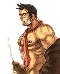 1boy abs bandage bandage_on_face biceps black_hair body_hair capcom chest_hair cum dick_gumshoe erect_nipples erection facial_hair gyakuten_saiban hairy hairy_chest hairy_male human human_only looking_at_penis male male_chest male_focus male_masturbation male_nipples male_only masturbation muscle muscles muscular muscular_male nipples pecs penis pubic_hair red_tie simple_background solo solo_focus solo_male sutegoro4403 sweat sweating tan tan_body tan_skin tie toned toned_body toned_male topless touching_penis undressing white_background