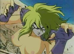 1girls breasts female green_hair human large_breasts light-skinned_female light_skin long_hair mask neutral_mask nipples nude_filter ophiuchus_shaina saint_seiya screencap shounen_jump silver_saints tagme