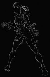 black_background female female_only front_view long_tongue marvel marvel_comics monochrome rule_63 she-venom solo spider-man_(series) standing straight_hair tongue tongue_out venom