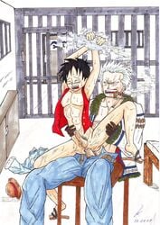 2boys akuma_no_mi anal bondage gay male male_only malesub moku_moku_no_mi monkey_d_luffy multiple_boys one_piece penis prison sex smoker_(one_piece) smoking straight_hair yaoi