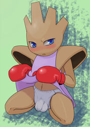 alternate_version_available blue_eyes blush boxing_gloves bulge clothes color gloves hitmonchan male male_only nintendo pokemon pokemon_(species) red_boxing_gloves red_gloves sitting solo tagme underwear