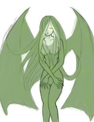 anthro breasts color cthulhu cthulhu_mythos female female_only front_view genderswap_(mtf) green_skin h.p._lovecraft nude pussy rule_63 simple_background solo standing vulva white_background wings