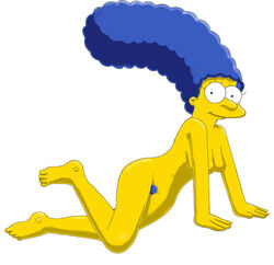 blue_hair breasts color female female_only huge_eyes human looking_aside looking_at_viewer marge_simpson matt_groening_(style) nipples nude pubic_hair side_view simpspin solo tagme the_simpsons toony yellow_skin