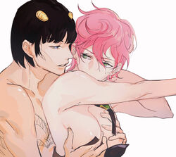 1boy 1boy1girl 1girls black_hair black_hair_male blue_eyes blue_eyes_male bruno_buccellati female green_eyes green_eyes_female groping_breasts jojo's_bizarre_adventure ki_2442 male older_male pink_hair pink_hair_female straight tagme trish_una vento_aureo younger_female