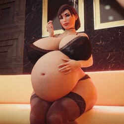 1girls 3d breasts commander_shepard demisak female female_only femshep huge_belly huge_breasts mass_effect pregnant ready_to_pop solo