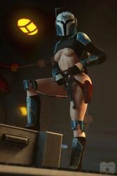 1girls 3d artist_request bo-katan_kryze functionally_nude gun helmet mandalorian star_wars weapon