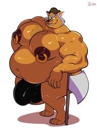 anthro axe belly big_belly big_bulge big_nipples bobthetanuki body_hair bulge chest_hair clothing domestic_cat eyewear felid feline felis glasses hanna-barbera hat headgear headwear hi_res huge_pecs hyper hyper_belly male mammal mature_anthro mature_male mayor_manx melee_weapon nipple_piercing nipples overweight overweight_anthro overweight_male piercing simple_background solo standing swat_kats weapon white_background