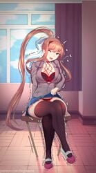 1girls absurd_res big_breasts bigpeachs bra breasts chair crossed_legs dildo_chair dildo_reveal doki_doki_literature_club eye_contact female green_eyes high_resolution long_hair looking_at_viewer monika_(doki_doki_literature_club) one_eye_closed panties puririn_(puririiin) sitting solo thick_thighs thighs thunderthighs trembling underwear very_long_hair