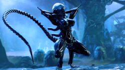 16:9 3d alien alien_(franchise) alien_girl anthro athletic_female background_character big_breasts black_body breasts cave claws clitoris egg exoskeleton eyeless fan_edit female female_xenomorph fog genitals glowing hands_behind_head hi_res humanoid inverted_nipples looking_aside looking_at_viewer monster_girl_(genre) nails nipples non-mammal_breasts nude open_mouth presenting presenting_pussy pussy sharp_claws sharp_teeth solo spread_legs spreading teeth thekidxeno thick_thighs widescreen xenomorph