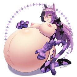 1girls areolae breasts catgirl erect_nipples fat female female_only huge_belly huge_breasts hyper_belly hyper_pregnancy kakuajialter linea_nigra pregnant ready_to_pop solo