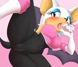 1girls anthro big_ears blue_eyes blush bodysuit cameltoe clothed dazadoop elbow_gloves eyelashes eyeshadow female female_only furry innie_pussy large_breasts lipstick open_mouth pussy pussy_visible_through_clothes rouge_the_bat skin_tight solo sonic_(series) spread_legs tail wings