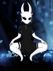 1girls an_hydrolyst chains choker female hollow_knight lifeblood spread_legs vessel_(species) white_gloves white_legwear