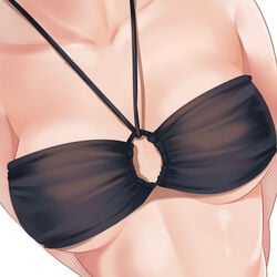 1:1_aspect_ratio arms_at_sides bare_arms bare_shoulders bikini bikini_top black_bikini black_bikini_top bra breasts chest clavicle close-up clothing fantia_reward female female halter_top halterneck head_out_of_frame high_resolution huyumitsu o-ring o-ring_top original paid_reward simple_background small_breasts solo swimsuit tagme underboob white_background