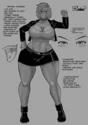 big_ass big_breasts big_butt character_sheet english_text estella_comics female female_only huge_ass huge_breasts huge_butt latina looking_at_viewer mannyestella monochrome mrestella original original_character selena_vazquez text thick_thighs