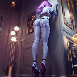 1girls 3d fishnet_pantyhose fishnets french_nails high_heels noahgraphicz open_toe_shoes overwatch pantyhose platform_heels purple_hair shoes widowmaker