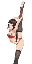 arched_back armpits arms_up ass bangs bare_arms bare_shoulders black_legwear blunt_bangs blush bra breasts brown_eyes brown_hair candy chinese cleavage exercise eyebrows_visible_through_hair female flats flexible food food_in_mouth leg_up lollipop long_hair low_twintails mool_yueguang mouth_hold open_mouth original red_footwear sidelocks small_breasts solo split sports_bra standing standing_on_one_leg standing_split tagme tied_hair twintails underwear