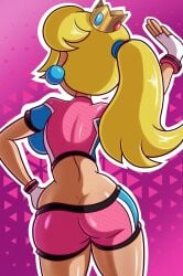 ass female female_only mario_(series) mario_strikers pink_shorts princess_peach robveemo sideboob solo tagme