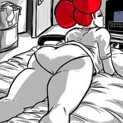 1girls afro_puffs bed bedroom big_ass big_butt big_thighs digital_media_(artwork) facing_away female female_focus female_only hi_res juju_(ttherandom) kojoarts laying laying_down laying_on_bed naughtypaw_(artist) oc playing_videogame red_hair solo ttherandom tthrandom tthrandom_rp