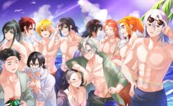 12boys beach black_hair blonde_hair crossed_arms demon_slayer genya_shinazugawa green_eyes hair_down hand_on_hip hariharima_200 himejima_gyomei hoodie iguro_obanai inosuke_hashibira kaburamaru kamado_tanjirou kimetsu_no_yaiba long_hair looking_at_viewer male male_only mohawk mouth_mask muichiro_tokitou multiple_boys muscular muscular_male orange_hair outside ponytail red_eyes red_hair rengoku_kyoujurou rupinas sabito sanemi_shinazugawa scar scars short_hair silver_hair smile snake sunglasses_on_head swimming_trunks swimsuit tomioka_giyuu topless uzui_tengen white_hair wink zenitsu_agatsuma