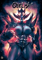 1girls abs armor big_breasts empty_eyes female female_only forehead_jewel hi_res horns looking_at_viewer muscles muscular muscular_female obelisk_the_tormentor solo solo_female teeth_clenched thegoldensmurf thick_thighs yu-gi-oh!