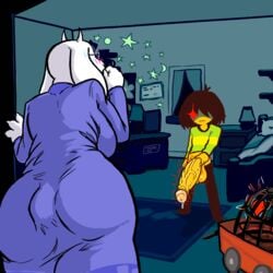 1boy 1girls anthro ass_view bedroom big_ass big_butt big_penis blush brown_hair deltarune digital_media_(artwork) eyes_covered female goat_humanoid grabbing_penis hi_res kojoarts kris_(deltarune) large_penis male milf mommy naughtypaw_(artist) night nighttime penis precum preparing presenting_penis purple_clothing red_eye straight surprised throbbing throbbing_penis toriel ttherandom tthrandom tthrandom_rp veiny_penis walking_in_on white_fur yellow_skin