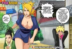 blonde_hair boruto:_naruto_next_generations breasts breasts_out comic legs mature_female milf miniskirt nara_shikadai naruto naruto_(series) neckline nipples nipples_visible_through_clothing page_2 patreon super_melons temari uzumaki_boruto