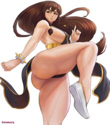 1girls action_pose alternate_costume alternate_hairstyle ass big_breasts big_butt breasts brown_eyes brown_hair capcom chinese_clothes chun-li chun-li_(battle_ouffit_sfv) clothed female female_only large_breasts long_hair sideboob solo standing street_fighter street_fighter_v superbusty thick_ass thick_thighs thighs