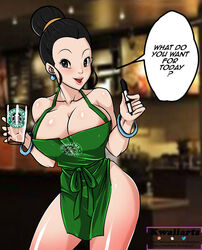 apron apron_only busty chichi cleavage dragon_ball dragon_ball_z female female_focus female_only hourglass_figure iced_latte_with_breast_milk kwaiiarts meme naked_apron sideboob starbucks tagme waitress waitress_uniform wide_hips