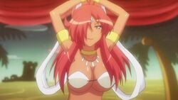 animated belly_dancer belly_dancer_outfit belly_dancing bouncing_breasts cleavage clothing dancer dancing dark-skinned_female dark_skin female harem_outfit kirche_augusta_frederica_von_anhalt_zerbst large_breasts long_hair ponytail red_hair revealing_clothes underboob zero_no_tsukaima