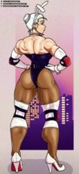 1girls bunny_ears bunnysuit bushmannerino dorohedoro female_only hairbun hands_on_hips heels muscular muscular_back muscular_female muscular_legs muscular_thighs newgrounds noi_(dorohedoro) smile smug solo solo_female standing thick_ass thick_thighs white_hair wide_hips