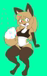 1girls anthro anthro_female anthro_only averi_(fiddleafox) black_bra black_panties black_top bra breasts brown_body brown_fur canid canine cleavage clothes_writing dipstick_tail edit fang female female_anthro female_only fixed fox fox_girl fur furry furry_female furry_only gloves_(marking) green_background green_eyes hair killerfoxkin leg_markings looking_at_viewer mammal markings medium_breasts multicolored_fur panties paws pointy_ears simple_background sitting smile socks_(marking) solo tail tail_markings underwear white_body white_fur