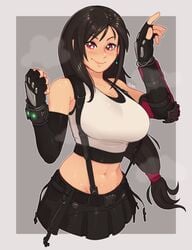 1girls 2d black_hair blush clothed female female_only final_fantasy final_fantasy_vii final_fantasy_vii_remake fully_clothed justrube large_breasts long_hair looking_at_viewer red_eyes rube skirt smile smiling smiling_at_viewer solo solo_female solo_focus square_enix steam sweat tank_top tifa_lockhart upper_body