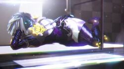 3d 3d_(artwork) awoken bodysuit boots bungie destiny_(game) destiny_(video_game) destiny_2 glowing glowing_eyes laying laying_on_side lipstick looking_at_viewer mara_sov sonicfreak thick_thighs thighs